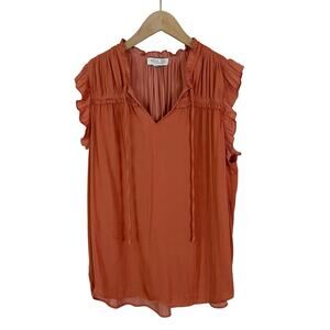 Rachel Zoe Burnt Orange Ruffle Flutter Sleeve Blouse Top Size Large